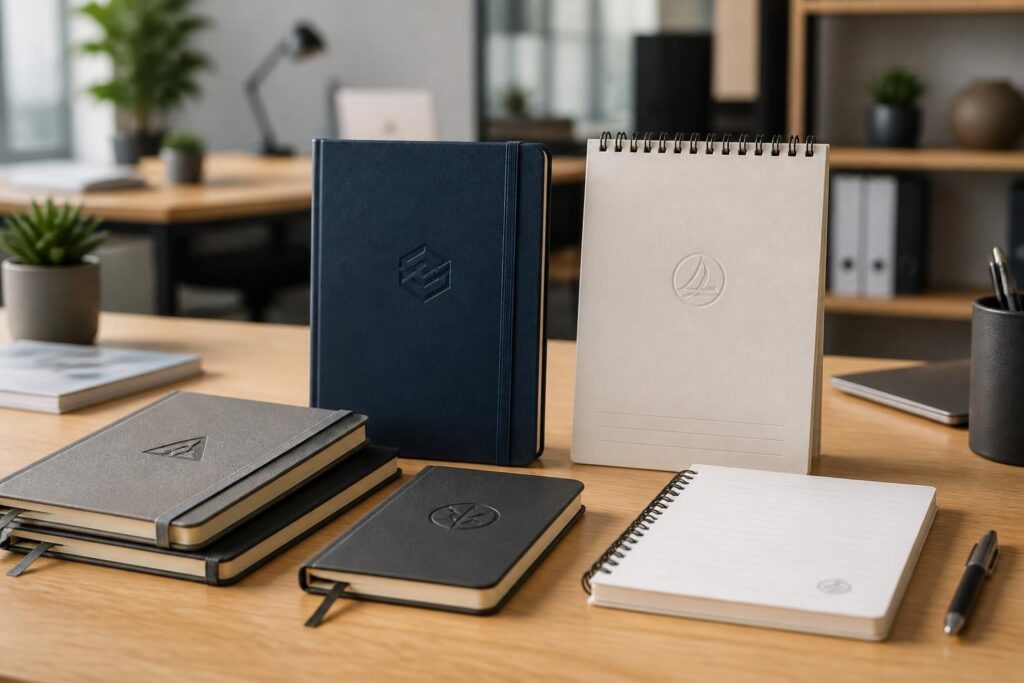 découvrez nos carnets et bloc-notes personnalisés pour entreprise, avec une variété de formats, types de papier et options de marquage pour renforcer votre image de marque.