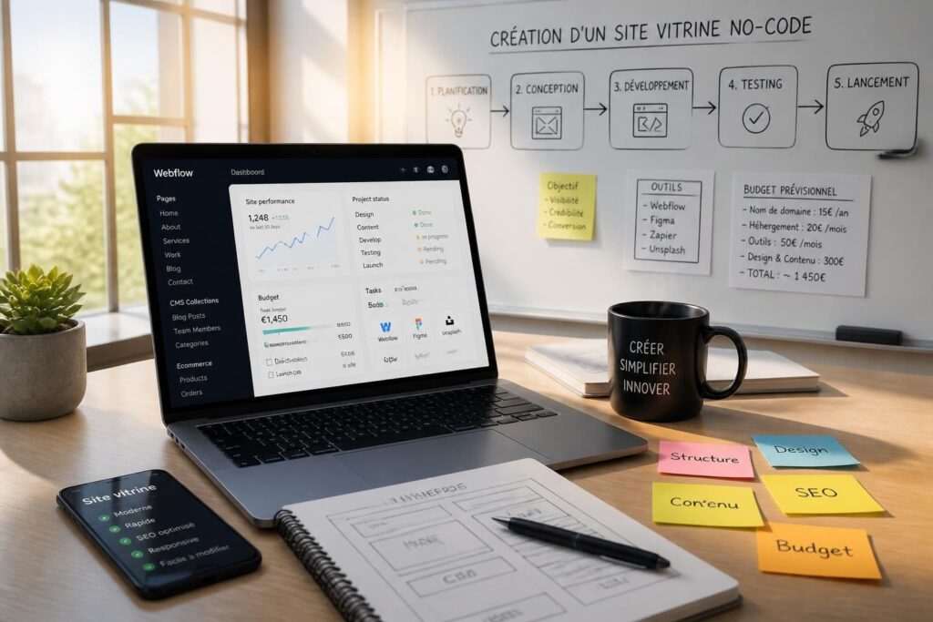 découvrez comment créer un site vitrine en no-code grâce à notre guide complet : étapes clés, outils recommandés et budget réaliste pour réussir votre projet sans compétences techniques.