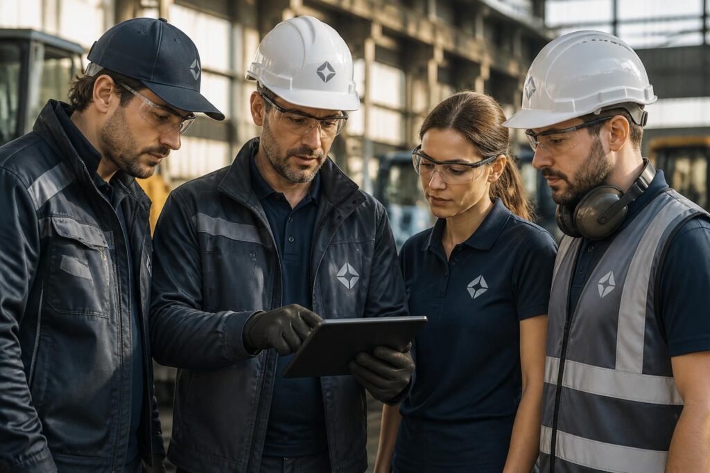 découvrez notre textile de travail personnalisé : polos, vestes et équipements de protection individuelle floqués aux couleurs de votre entreprise pour une image professionnelle et dynamique.